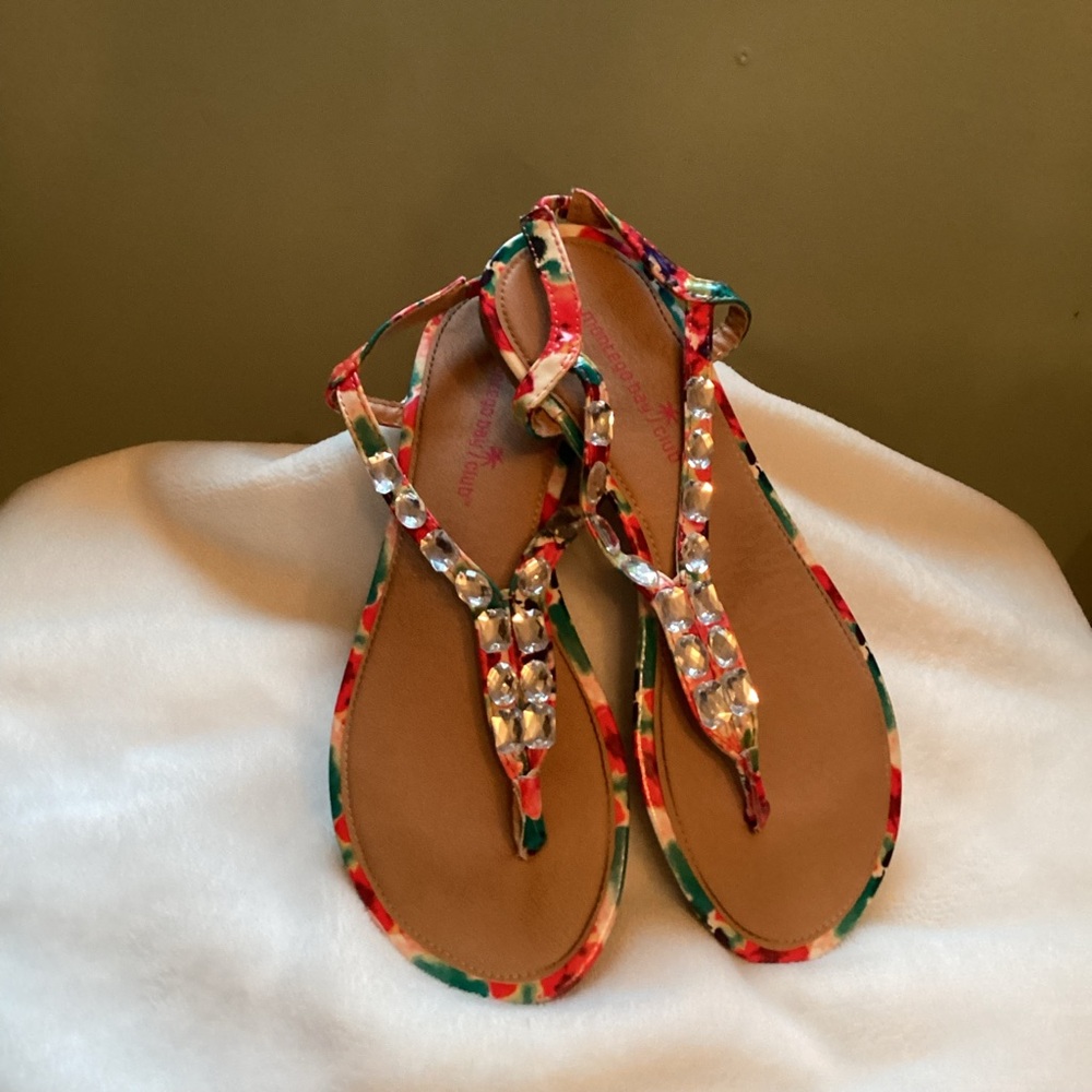 Montego Bay Club Colorful Women’s Jewelled T-Strap Flat Sandals Size 10